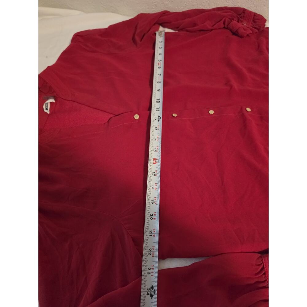 Calvin Klein Red Chiffon Blouse Women Ruffle Collar Gold Button LongSleeve L/XL? - Picture 5 of 6